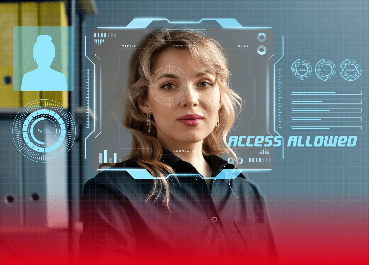 A woman using biometric access control security system to open a door