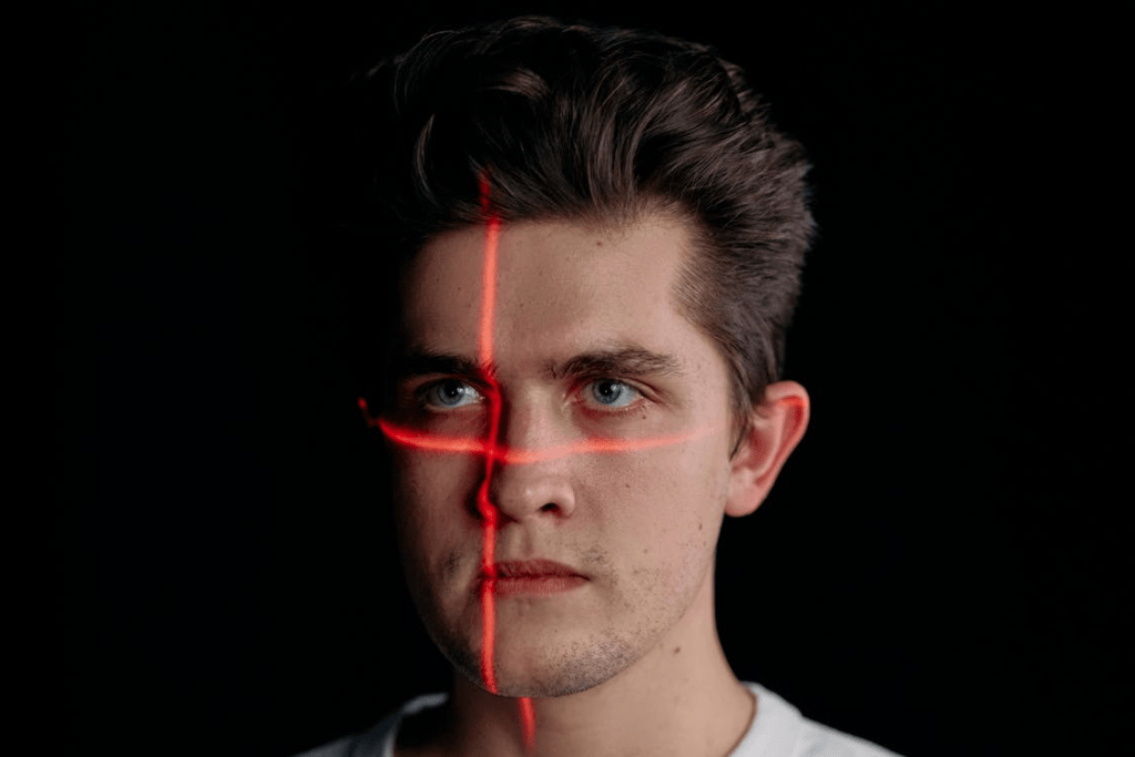 Laser lines on a person's face for facial recognition