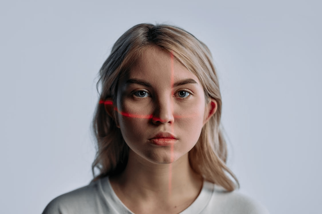 Laser on a person's face for facial recognition