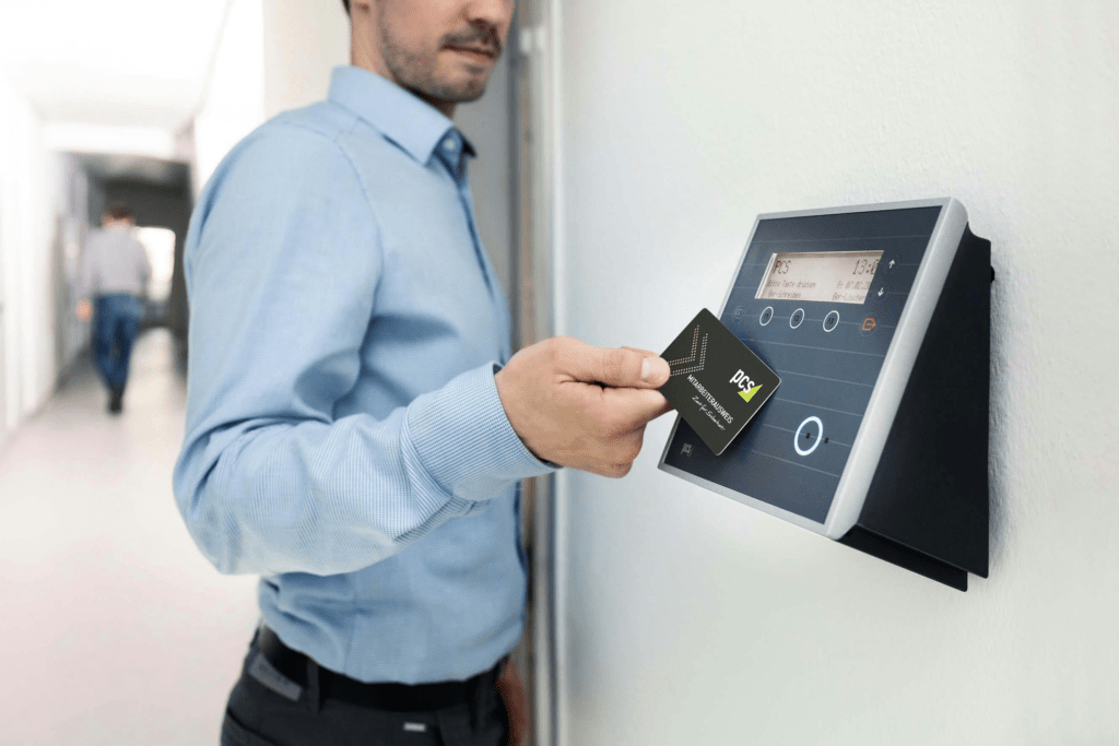 A person using a smart card access control system