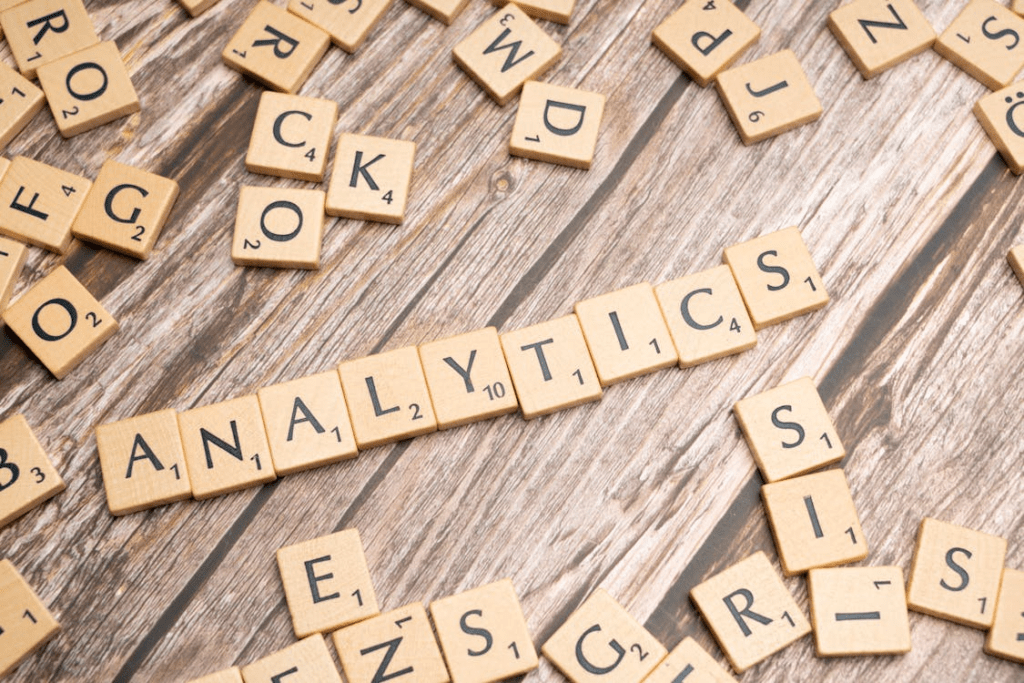 Analytics written on Scrabble tiles